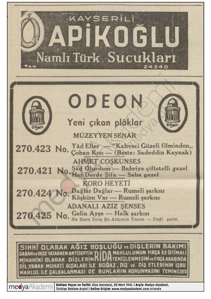 Apikoğlu, Ulus Gazetesi, 20 Mart 1941