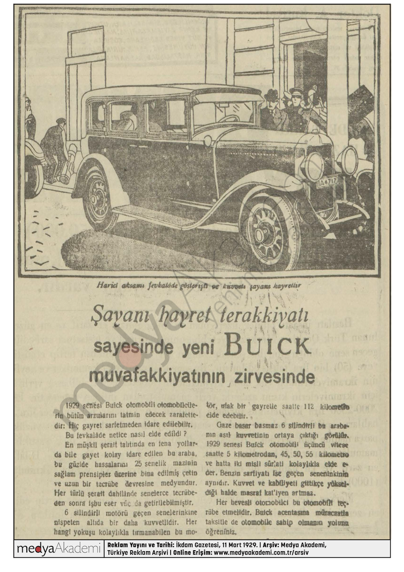 Buick, İkdam Gazetesi, 11 Mart 1929